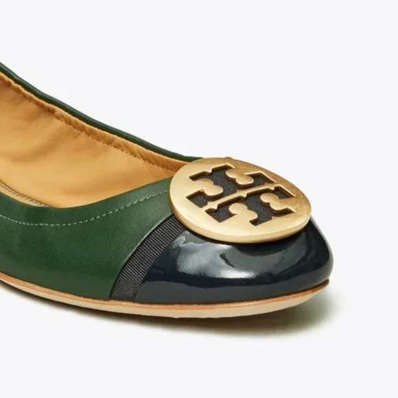 Tory Burch Minnie Patent Cap-Toe Ballet Flat Pine Tree Perfect Navy Green 10.5 - Picture 3 of 7
